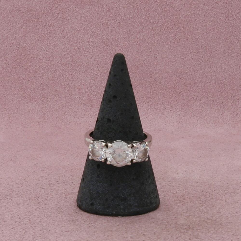 sterling silver round-cut cz trio ring size 8